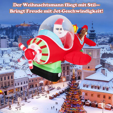 Inflatable Santa in Airplane with LED Lights, 220 cm