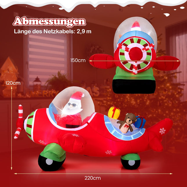 Inflatable Santa in Airplane with LED Lights, 220 cm