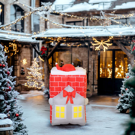 Inflatable Santa in Chimney with LEDs and Blower
