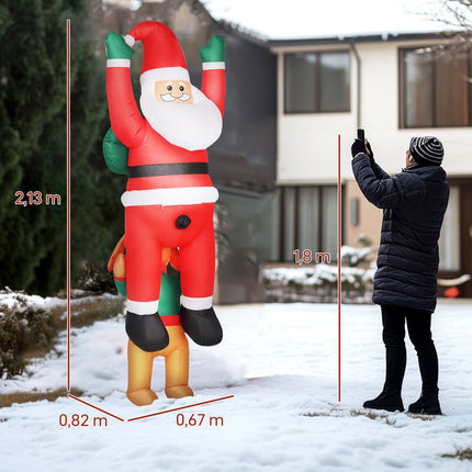 Inflatable Santa with Dog and LED Lights, 214 cm