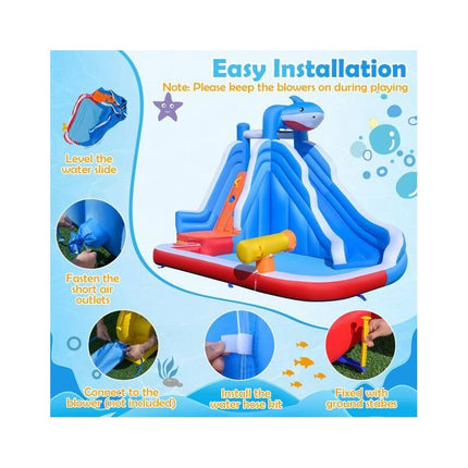 Inflatable Shark Water Slide with Paddling Pool, Climbing Wall, 3-12 Years