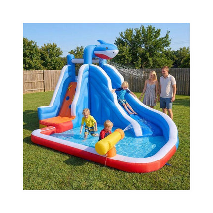 Inflatable Shark Water Slide with Paddling Pool, Climbing Wall, 3-12 Years