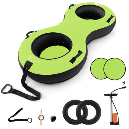 Inflatable Snow Tube for 2, Green, Includes Pump & Handles