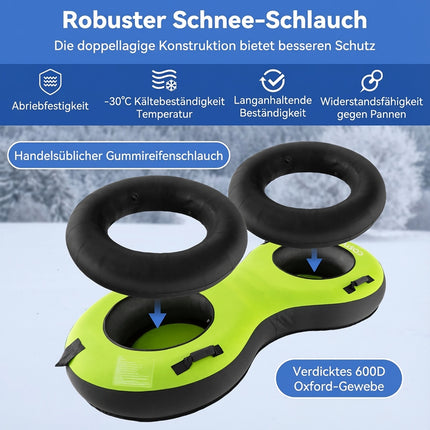Inflatable Snow Tube for 2, Green, Includes Pump & Handles