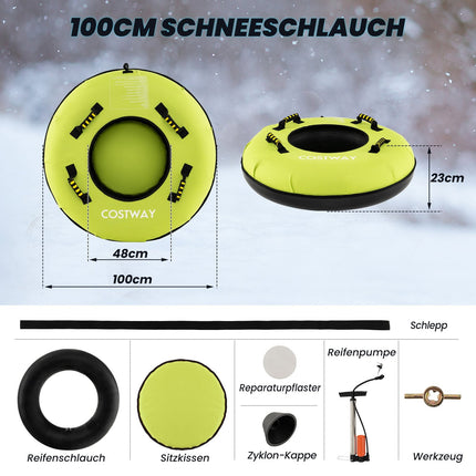 Inflatable Snow Tube with Tow Rope & Pump, 100cm, Green