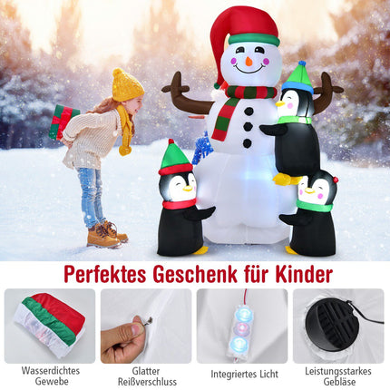 Inflatable Snowman With Penguins, LED Lights, 180 cm