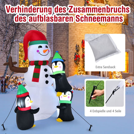 Inflatable Snowman With Penguins, LED Lights, 180 cm