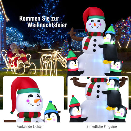Inflatable Snowman With Penguins, LED Lights, 180 cm