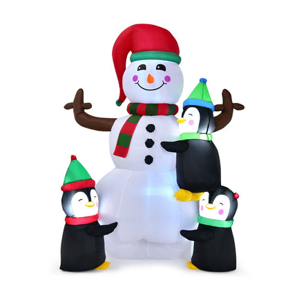 Inflatable Snowman With Penguins, LED Lights, 180 cm