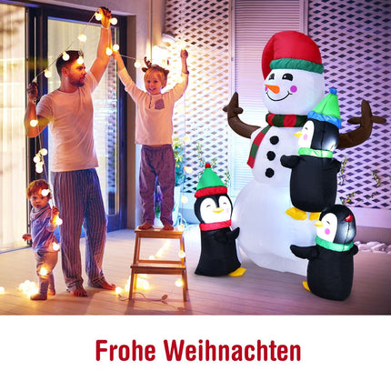 Inflatable Snowman With Penguins, LED Lights, 180 cm