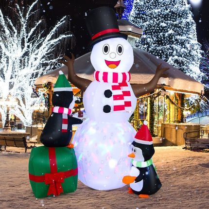 Inflatable Snowman with Penguins, LED Lights, 180 cm