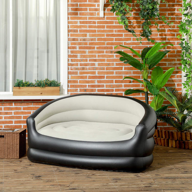 Opblaasbare Bank Opblaasbare Bank Met Zacht Pluche Voor 2 Personen, Binnen En Buiten, Lichtgrijs, 125X100X87Cm
