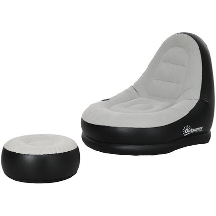 Inflatable sofa with footstool & cup holder, light grey