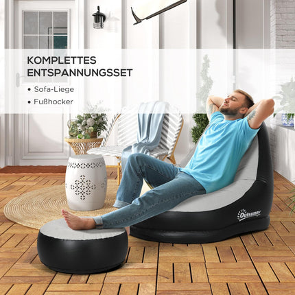 Inflatable sofa with footstool & cup holder, light grey