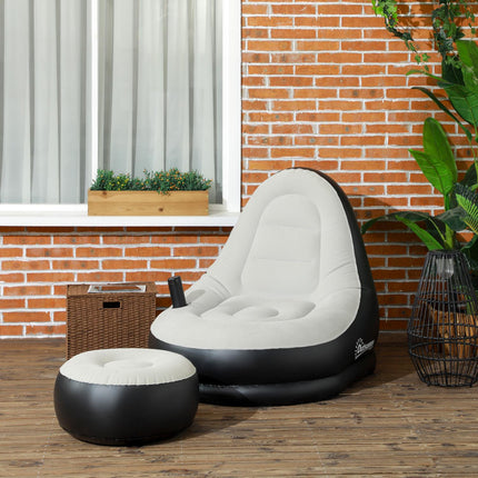 Inflatable sofa with footstool & cup holder, light grey