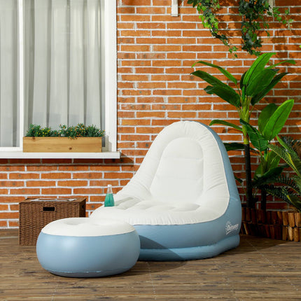 Inflatable sofa with footstool and cup holder, white 125x100x87 cm