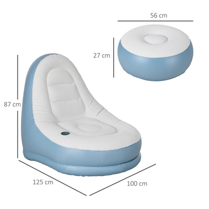 Inflatable sofa with footstool and cup holder, white 125x100x87 cm
