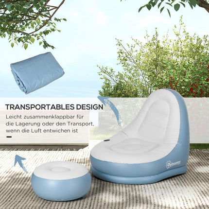 Inflatable sofa with footstool and cup holder, white 125x100x87 cm