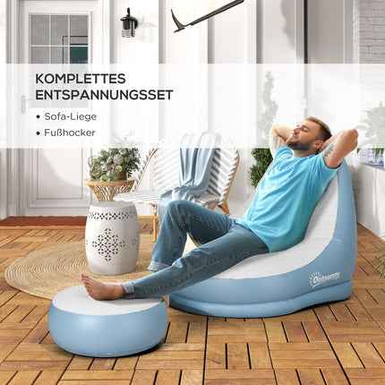 Inflatable sofa with footstool and cup holder, white 125x100x87 cm