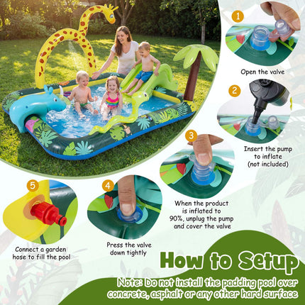 Inflatable Splash Pool Play Center With Slide, Sprinkler
