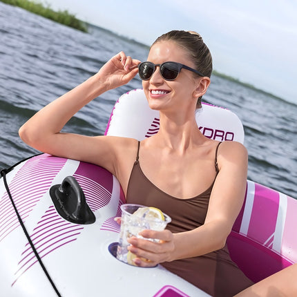 Inflatable Swim Ring Chair with Backrest and Cup Holders, 135 cm, White Pink
