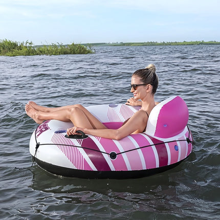 Inflatable Swim Ring Chair with Backrest and Cup Holders, 135 cm, White Pink