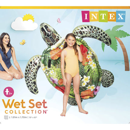 Inflatable Turtle Water Mattress with Handles, 191x170 cm