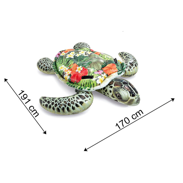 Inflatable Turtle Water Mattress with Handles, 191x170 cm