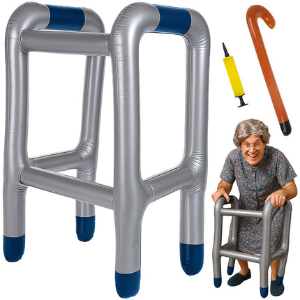 Inflatable Walker and Cane Set with Pump, Costume Accessory