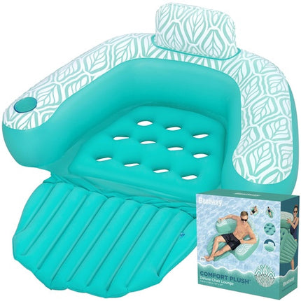 Inflatable Water Mattress Chair with Cup Holder, 145x120 cm