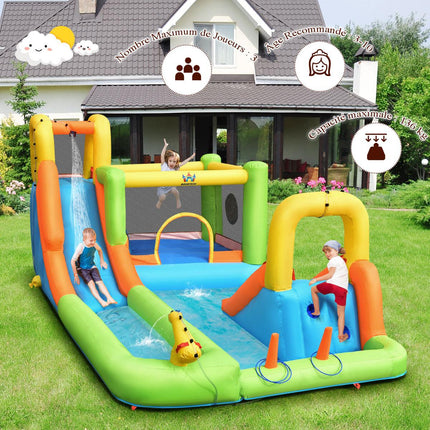 Inflatable Water Park Bounce House, Slide, 680W Blower