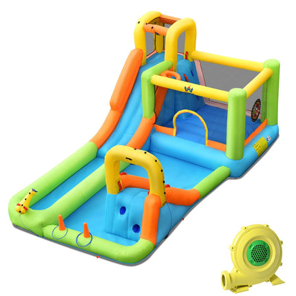 Inflatable Water Park Bounce House, Slide, 680W Blower