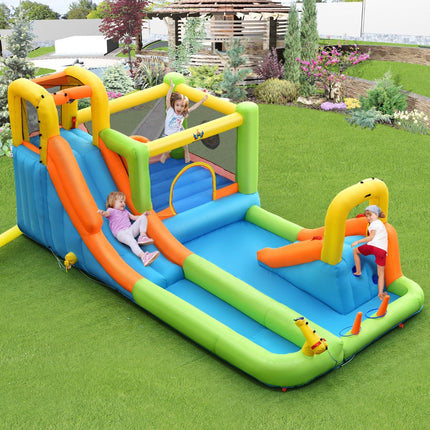 Inflatable Water Park Bounce House, Slide, 680W Blower