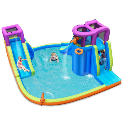Inflatable Water Park with Slide, Climbing Wall, Sprinklers