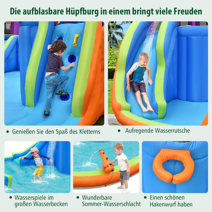 Inflatable Water Park with Slide, Climbing Wall, Sprinklers