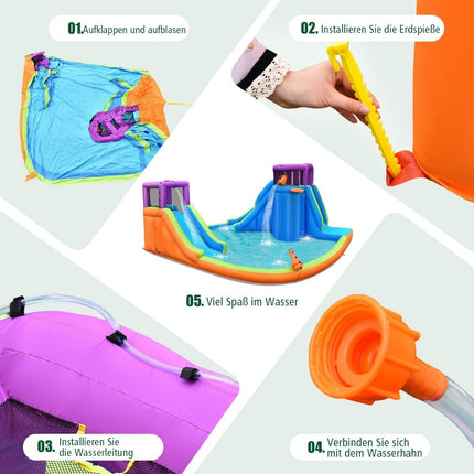 Inflatable Water Park with Slide, Climbing Wall, Sprinklers