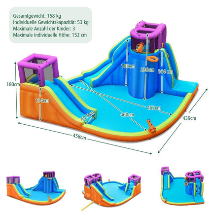 Inflatable Water Park with Slide, Climbing Wall, Sprinklers