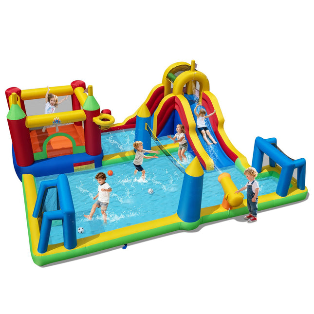 Inflatable Water Park with Slide, Pool, Climbing Wall