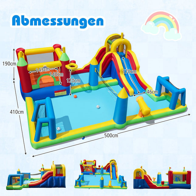 Inflatable Water Park with Slide, Pool, Climbing Wall