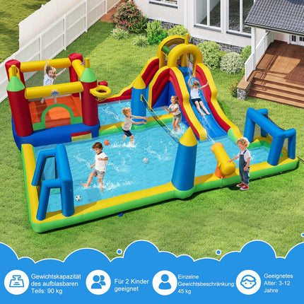 Inflatable Water Park with Slide, Pool, Climbing Wall