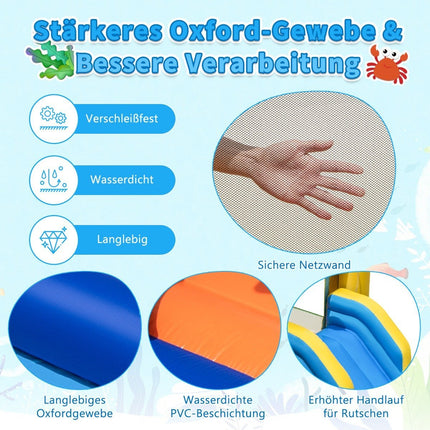 Inflatable Water Slide Park with 2 Pools & 680W Blower & Water Cannon Blue
