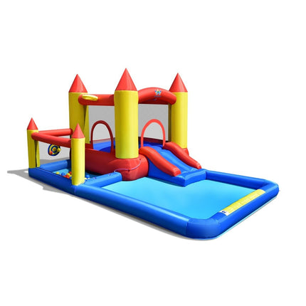 Inflatable bouncy castle with blower & slide & ball pit & basketball ring & paddling pool