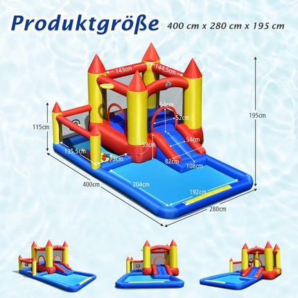 Inflatable bouncy castle with blower & slide & ball pit & basketball ring & paddling pool