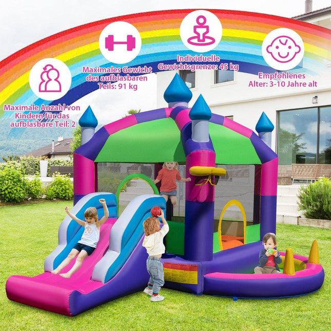 Inflatable bouncy castle with sun roof & slide & basketball hoop & ring toss game & repair kit