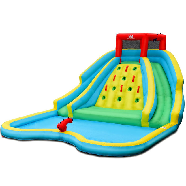 Inflatable bouncy castle with two water slides climbing wall 452 x 366 x 229 cm (bouncy castle only)