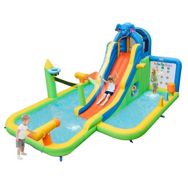 Inflatable water slide with paddling pool & climbing wall & water cannons without blower