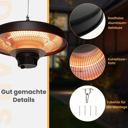 Infrared Ceiling Patio Heater 2000W, Remote Control, IP65