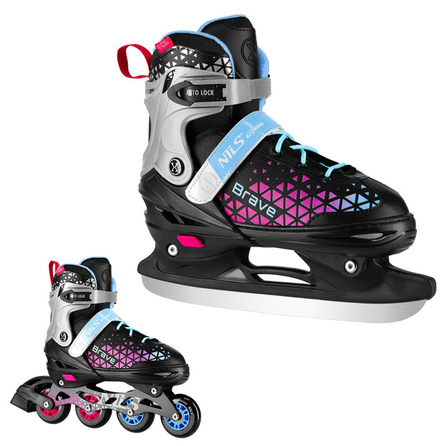 Inline & Hockey Ice Skates Set, 4-in-1, Pink, Size M (34-38)