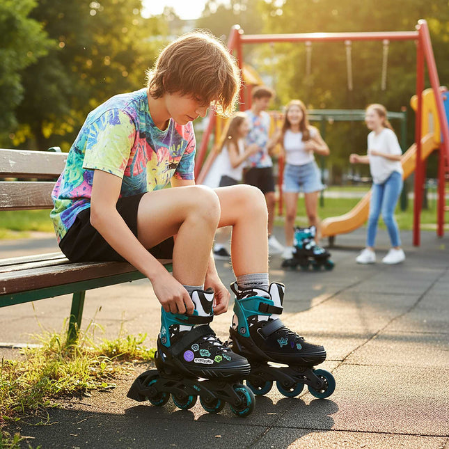 Inline Skates, Turquoise, Size S (33-36), ABEC-5 Bearings