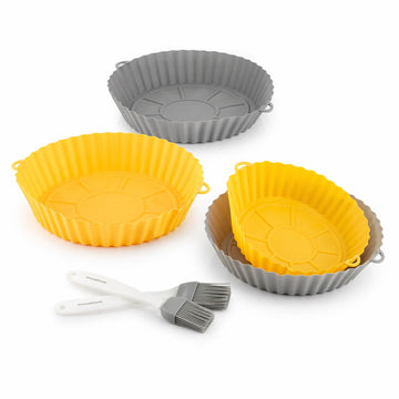 InnovaGoods 4 Silicone Air Fryer Baskets with Handles, 2 Kitchen Brushes